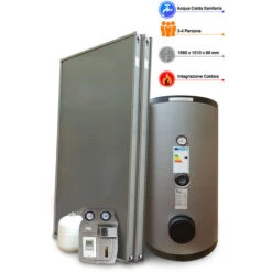Kit Impianto Solare Termico A Svuotamento Con Integrazione Per Produzione Acqua Calda Sanitaria, 3-4 Persone, Bollitore 300 Litri, 2 Pannelli Solari