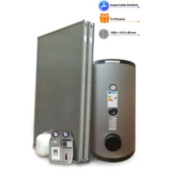 Kit Impianto Solare Termico A Svuotamento Per Produzione Acqua Calda Sanitaria, 3-4 Persone, Bollitore 300 Litri, 2 Pannelli Solari