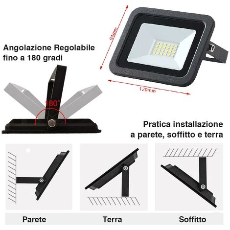 Faro Led 20W Luce Alta Luminosita 1650lm Faretto Esterno Slim Bianco Freddo IP65 2 Faro Led 20W Luce Alta Luminosita 1650lm Faretto Esterno Slim Bianco Freddo IP65 - immagine 2