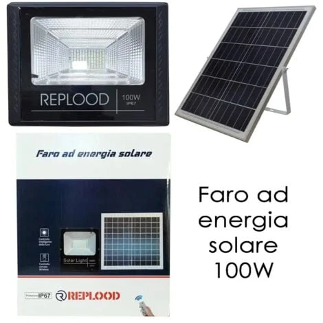 Faro Led 100W Con Pannello Solare Crepuscolare IP67 + Telecomando 2 Faro Led 100W Con Pannello Solare Crepuscolare IP67 + Telecomando - immagine 2