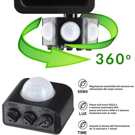 Faro LED 300W Luce Alta Luminosita 24000lm Faretto Esterno Con Sensore Movimento 2 Faro LED 300W Luce Alta Luminosita 24000lm Faretto Esterno Con Sensore Movimento - immagine 2