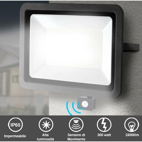 Faro LED 300W Luce Alta Luminosita 24000lm Faretto Esterno Con Sensore Movimento 3 Faro LED 300W Luce Alta Luminosita 24000lm Faretto Esterno Con Sensore Movimento - immagine 3
