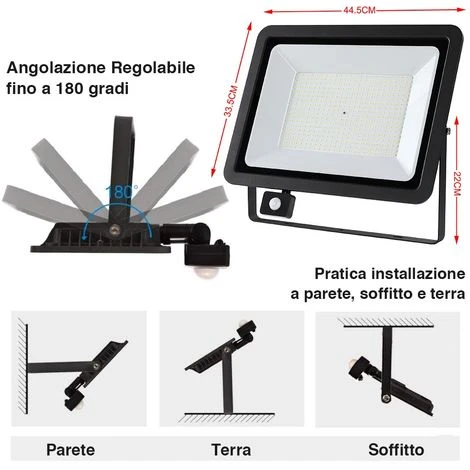 Faro LED 300W Luce Alta Luminosita 24000lm Faretto Esterno Con Sensore Movimento 5 Faro LED 300W Luce Alta Luminosita 24000lm Faretto Esterno Con Sensore Movimento - immagine 5