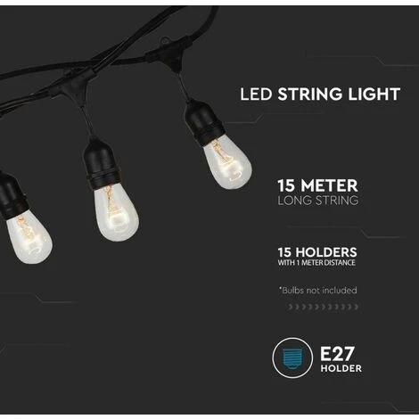 V-TAC VT-713 Catenaria 15mt Raccordabile Con 15 Attacchi E27 IP65 SKU 3673 2 V-TAC VT-713 Catenaria 15mt Raccordabile Con 15 Attacchi E27 IP65 SKU 3673 - immagine 2