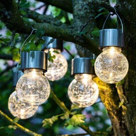 Luci Sospese Solari A LED 5 Pz In Vetro Crackle HI 2 Luci Sospese Solari A LED 5 Pz In Vetro Crackle HI - immagine 2