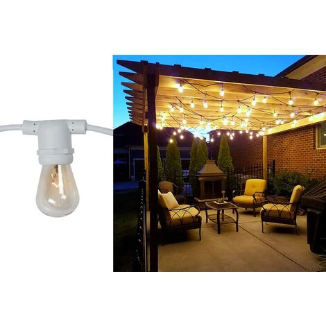 Catena Luminosa Bianca Decorativa Vintage 10m Stringa 20 Portalampade Gazebo 5 Catena Luminosa Bianca Decorativa Vintage 10m Stringa 20 Portalampade Gazebo - immagine 5