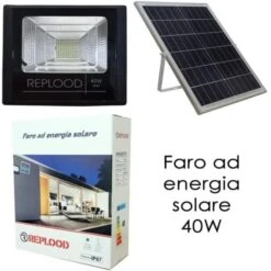 Faro Led 40W Con Pannello Solare Crepuscolare + Telecomando IP67 40 W