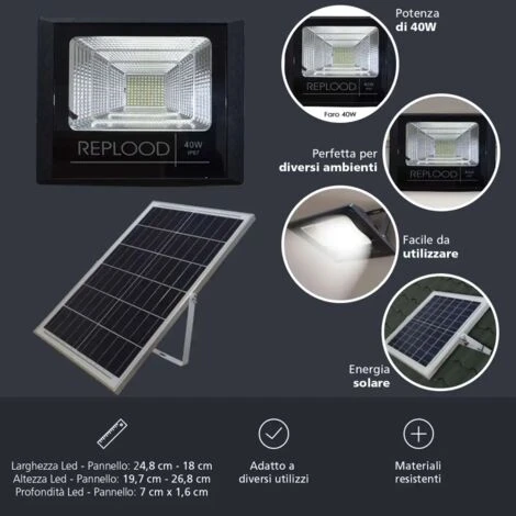 Faro Led 40W Con Pannello Solare Crepuscolare + Telecomando IP67 40 W 5 Faro Led 40W Con Pannello Solare Crepuscolare + Telecomando IP67 40 W - immagine 5