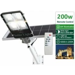 Faro LED LAMPIONE Stradale PANNELLO SOLARE STAFFA E TELECOMANDO 200W