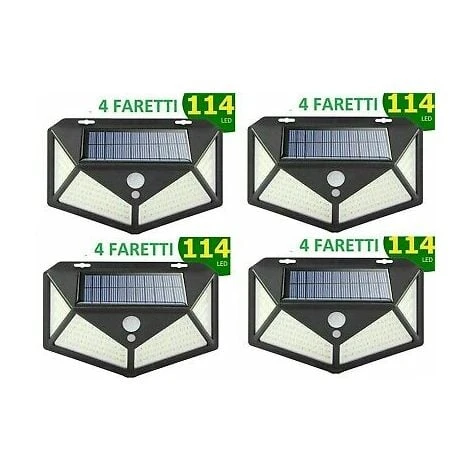 4pcs Lampada Luce Faretto Faro Esterno Energia Solare 114 LED Sensore Movimento 1 4pcs Lampada Luce Faretto Faro Esterno Energia Solare 114 LED Sensore Movimento