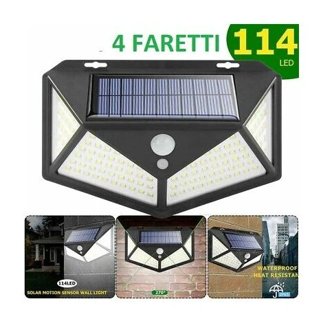 4pcs Lampada Luce Faretto Faro Esterno Energia Solare 114 LED Sensore Movimento 2 4pcs Lampada Luce Faretto Faro Esterno Energia Solare 114 LED Sensore Movimento - immagine 2