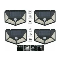 4pcs Lampada Luce Faretto Faro Esterno Energia Solare 100 LED Sensore Movimento