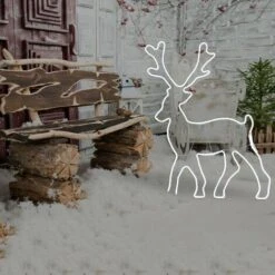 Renna Luminosa Effetto Neon Con Led Bifacciale Addobbi Natalizi Per Esterno -Luce Fredda