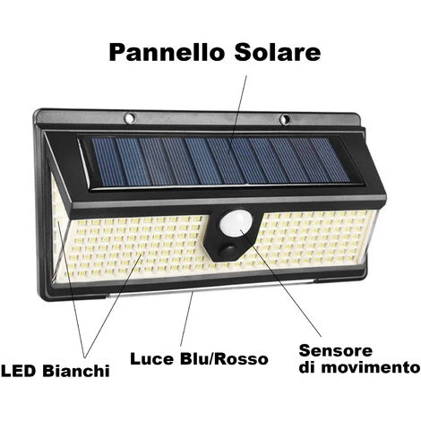Applique Solare LED Esterno Luce Bianca Lampada Emergenza Luce Blu Rossa CL-S190 4 Applique Solare LED Esterno Luce Bianca Lampada Emergenza Luce Blu Rossa CL-S190 - immagine 4