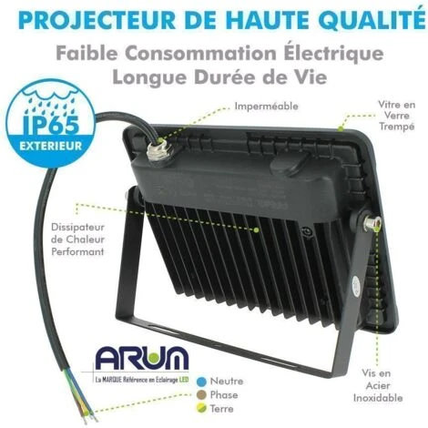 Lotto Di 10 Proiettori LED Da Esterno 50W IP65 Température De Couleur: Bianco Freddo 6400K 2 Lotto Di 10 Proiettori LED Da Esterno 50W IP65 Température De Couleur: Bianco Freddo 6400K - immagine 2