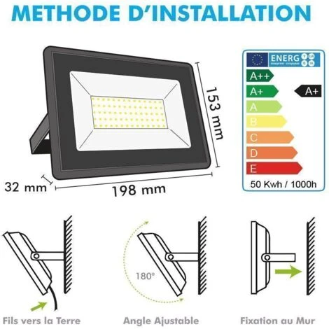 Lotto Di 10 Proiettori LED Da Esterno 50W IP65 Température De Couleur: Bianco Freddo 6400K 3 Lotto Di 10 Proiettori LED Da Esterno 50W IP65 Température De Couleur: Bianco Freddo 6400K - immagine 3