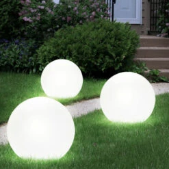 Set Di 3 Lampade A Sfera Solari A LED Da Giardino, Luci A Picchetto Per Patio, Illuminazione Bianca