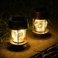 Lanterne Solari Impermeabili Da Esterno LITZEE, Confezione Da 2 Con Design LED Solare Retrò Per Decorare Patio, Giardino, Giardino E Vialetto