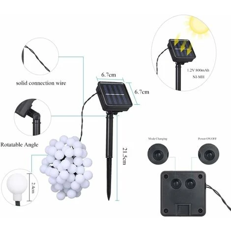 Luci Solari Da Esterno A Stringa, 6,9 M 50 LED A Stringa Solare Impermeabile IP44 Con 8 Modalità Di Illuminazione Per Decorazioni Interne Ed Esterne, Giardino, Albero Di Natale, Feste, Ecc. 4 Luci Solari Da Esterno A Stringa, 6,9 M 50 LED A Stringa Solare Impermeabile IP44 Con 8 Modalità Di Illuminazione Per Decorazioni Interne Ed Esterne, Giardino, Albero Di Natale, Feste, Ecc. - immagine 4