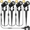 SOEKAVIA Set Di 4 Faretti Da Giardino Con Picchetto, Luce Da Giardino A LED Da 3W 2880 Lumen Con Presa, Faretto Da Esterno Bianco Caldo