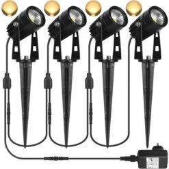 SOEKAVIA Set Di 4 Faretti Da Giardino Con Picchetto, Luce Da Giardino A LED Da 3W 2880 Lumen Con Presa, Faretto Da Esterno Bianco Caldo