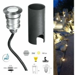 Faretto Led Da Incasso Pavimento O Parete 3W 4000K IP67 24Vdc Calpestabile Rotondo Nikel