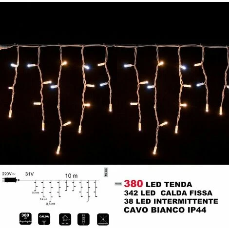 Tenda Luminosa Natale 380 Led 10MT Prolungabile Luce Calda Fissa E Fredda Flash 4 Tenda Luminosa Natale 380 Led 10MT Prolungabile Luce Calda Fissa E Fredda Flash - immagine 4