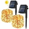 2 Pezzi,Catena Luminosa Solare Per Esterni, 12M 100 LED In Filo Di Rame Catena Luminosa Per Esterni Stringa Luminosa Solare Bianca Calda Impermeabile 8 Modalità Per Natale, Giardino, Balcone, Matrimon