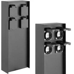 Colonna Elettrica Da Giardino Palo Colonnina 4 Prese Shucko Impermeabili Nero