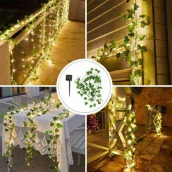 Edera Finta Decorazioni Piante Finte Da Interno Esterno, 2M Con 20 Luce, Energia Solare, Aesthetic Room Decor Ghirlanda Piante Artificiali Per Festa Matrimonio Giardino