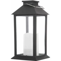 Lanterna Solare Da Esterno Resistente Alle Intemperie LED Lanterna Da Esterno A Luce Solare Da Giardino A Batteria, Casa Di Campagna Effetto Sfarfallio, Vetro Nero, LED 0,06W 2700K, PxH 14x27,5 Cm