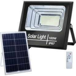 FARO SOLARE 100 W CON PANNELLO CREPUSCOLARE CON TELECOMANDO IP 67