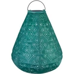 VONROC Lanterna Da Esterno Ricaricabile Ad Energia Solare Con Led. Fatto A Mano E Resistente Alle Intemperie. 270x240mm. Verde Rame. Modello Cone Collezione Luna