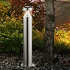 Lampada Da Terra Per Esterno Lampada A Colonna In Acciaio Inox Lampada Da Terra Da Giardino Argento, 1x LED 7 Watt 450 Lumen 3000K Bianco Caldo, Diametro Base 11,8 Cm Altezza 50 Cm