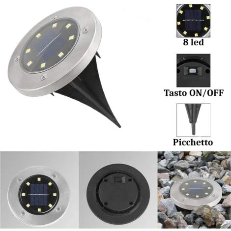 Faro Lampada LED Solare 4pz Giardino Faretto 8 LED Picchetto Segnapasso DR 3 Faro Lampada LED Solare 4pz Giardino Faretto 8 LED Picchetto Segnapasso DR - immagine 3