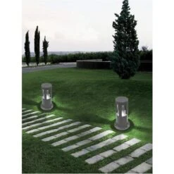 Lampioncino Da Terra Lampada 12w Led Luce Bianca Lampione Grigio X Giardino Ip65