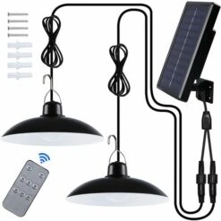 Lampada Solare Per Esterni, Lampadario Solare Impermeabile IP65 Bianco A Doppia Testa Con Telecomando Per Giardino/pergola/balcone/terrazza