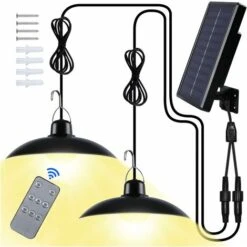 Lampada Solare Per Esterni, Lampadario Solare Impermeabile A Doppia Testa IP65 Con Telecomando Per Giardino/pergola/balcone/terrazza (bianco Caldo)