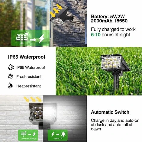 20 Luci Solari A LED 3000K-6000K Luci Solari Per Esterni Luci Solari Da Giardino Con IP65 Faretto Solare Senza Fili Impermeabile Faretto Solare Faretto Da Parete Illuminazione Del Percorso (1 Confezio 3 20 Luci Solari A LED 3000K-6000K Luci Solari Per Esterni Luci Solari Da Giardino Con IP65 Faretto Solare Senza Fili Impermeabile Faretto Solare Faretto Da Parete Illuminazione Del Percorso (1 Confezio - immagine 3