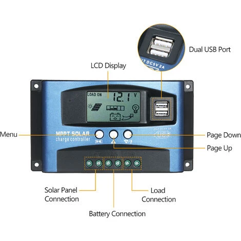 Regolatore Di Carica Solare Dual USB Regolatore Solare Smart LCD Screen MPPT Tracking 5V/2A Dual USB Output 12V/24V Identificazione Automatica (40A) 5 Regolatore Di Carica Solare Dual USB Regolatore Solare Smart LCD Screen MPPT Tracking 5V/2A Dual USB Output 12V/24V Identificazione Automatica (40A) - immagine 5