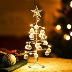 ZOLGINAH Luce Per Albero Di Natale In Metallo, Lampada Decorativa Per Albero Di Natale A LED, Decorazione Natalizia Da Tavolo In Ferro A Spirale Con Sfere Di Cristallo, Decorazione Natalizia Per Camer