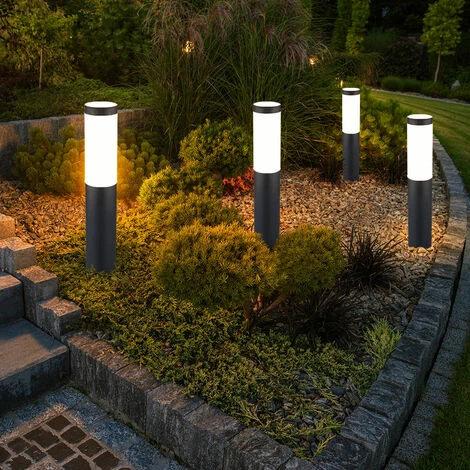 Lampada Da Terra Per Esterni Con Piedistallo, Lampada Da Giardino Per Esterni In Acciaio Inossidabile A Prova Di Spruzzi D'acqua, Nero Fumé, 1x Attacco E27, PxHxL 14x50x10,2cm, Set Di 4 2 Lampada Da Terra Per Esterni Con Piedistallo, Lampada Da Giardino Per Esterni In Acciaio Inossidabile A Prova Di Spruzzi D'acqua, Nero Fumé, 1x Attacco E27, PxHxL 14x50x10,2cm, Set Di 4 - immagine 2