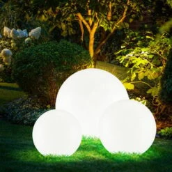 Luci Solari A LED Luci Plug-in Decorazioni Da Giardino Luci Esterne Sfera Rotonda Bianca Con Picchetto, IP44, Batteria Ricaricabile, Plastica, Bianco Argento, LED, Set Da 3