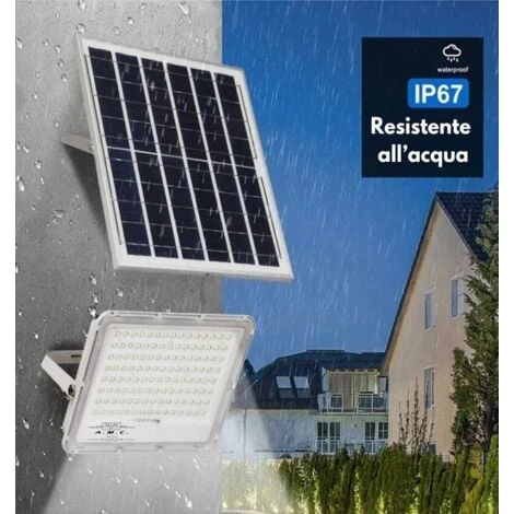 Faro A Led 100W, Pannello Solare Con Sensore Crepuscolare E Telecomando, IP 67 2 Faro A Led 100W, Pannello Solare Con Sensore Crepuscolare E Telecomando, IP 67 - immagine 2