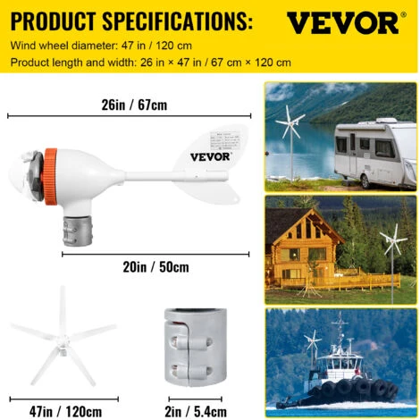 VEVOR Kit Di Generatore Eolico 12V Generatore Con Controller Di Ricarica MPPT A Trifase 500W A 5 Pale In Nylon, Uso Nella Ricarica Per Il Monitoraggio Domestico, Camper, Barche E Altro Uso Domestico 2 VEVOR Kit Di Generatore Eolico 12V Generatore Con Controller Di Ricarica MPPT A Trifase 500W A 5 Pale In Nylon, Uso Nella Ricarica Per Il Monitoraggio Domestico, Camper, Barche E Altro Uso Domestico - immagine 2