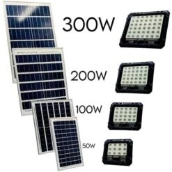 FARO LUCE LED CON PANNELLO SOLARE 50W 100W 200W 300W SENSORE CREPUSCOLARE IP66 50