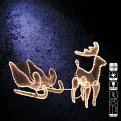 Slitta + 1 Renna Tubo Per Lucciole 12m, Interno Esterno - Maglia - Feeric Lights & Christmas