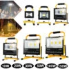Riflettori 150W Faretto Proiettore Faro A LED A Batteria Bianco Freddo Lampada Da Lavoro Ricaricabile Portatile IP65 Impermeabile Bianco Caldo HENGMEI