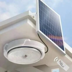 Plafoniera A Led Da Esterno Crepuscolare Ricarica Solare Pannello E Telecomando Con Cavo Da 4.5 Metri
