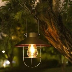 Lanterna Solare Da Appendere Con Gancio Luce Solare A LED Vintage Con Gabbia In Acciaio Bianco Caldo Decorazione Impermeabile Per Recinzione Del Cortile Del Giardino - Bronzo